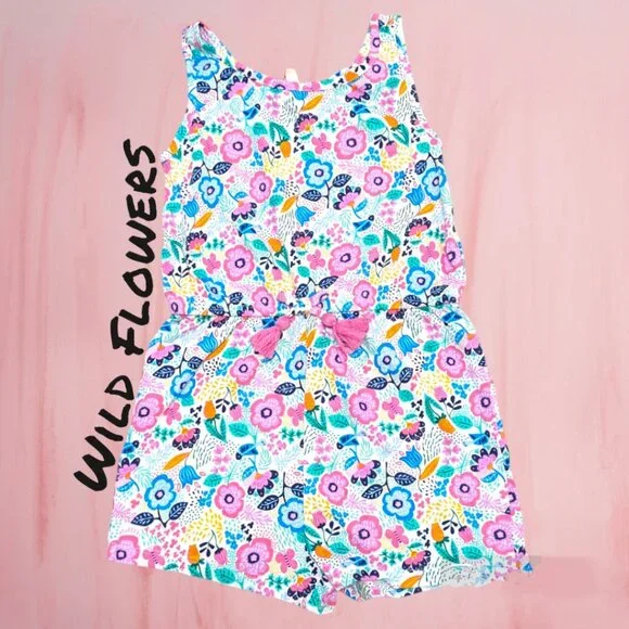 NWOT GIRLS ANKO ROMPER SUPER SOFT, COMFY AND ATTRACTIVE WILD FLOWERS PRINT - Picture 1 of 2